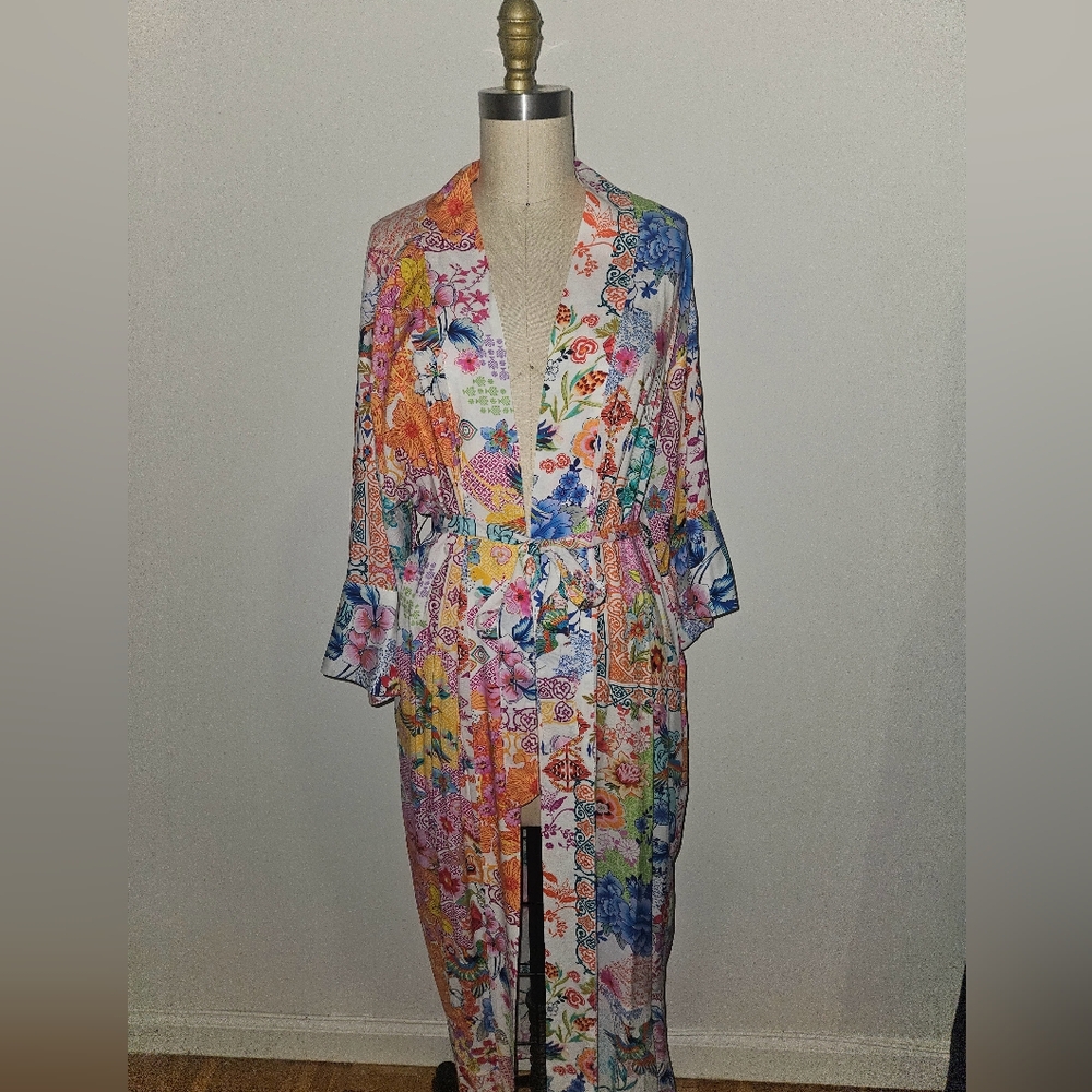 Johnny Was Colorful Floral Kimono Robe
